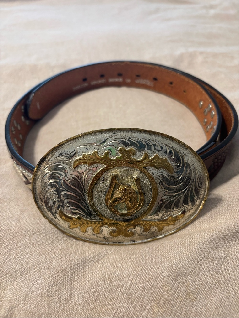 Vintage Nocona Western Oval Buckle Leather Belt - Brown